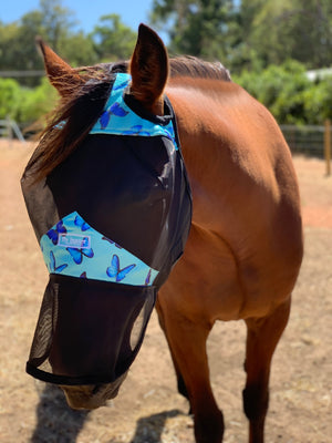 Fly Buster Long Nose Fly Mask - Butterflies with Black Mesh
