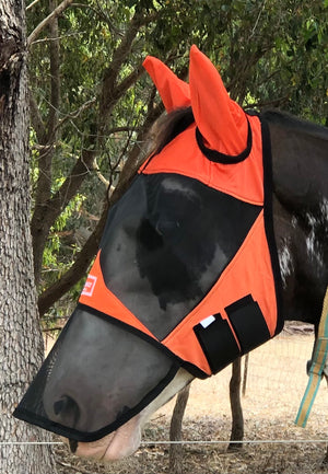 Fly Buster Fly Mask With Ears and Nose - Orange and Black