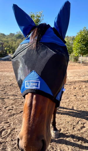 Fly Buster With Ears Fly Mask - Blue and Black