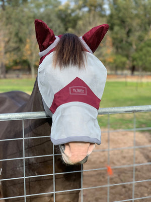 Fly Buster Fly Mask with Ears and Nose - Burgundy