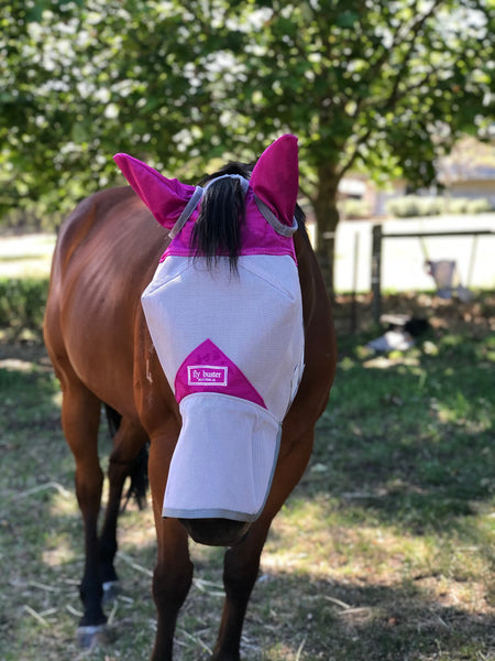 Fly Buster Fly Mask With Ears and Nose - Raspberry – Mane Event ...