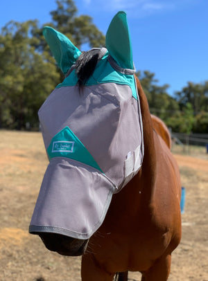 Fly Buster Fly Mask With Ears and Nose - Turquoise