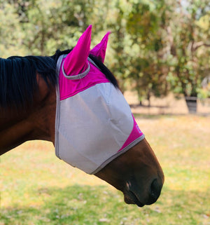 Fly Buster With Ears Fly Mask - Raspberry