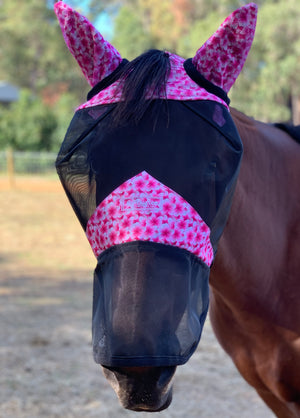 Fly Buster Fly Mask with Ears and Nose - Frangipani with Black Mesh